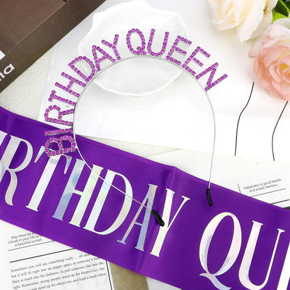 Birthday Sash & Crown for Women - Tiara Headband, Girls' Decorations Accessories