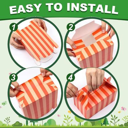 Novabright 24 Pcs Colorful Striped Party Favor Boxes Summer Pool Treat Gable Boxes with Handles Beach Stripe Gift Bags for Wedding Baby Shower Summer Pool Party Supplies
