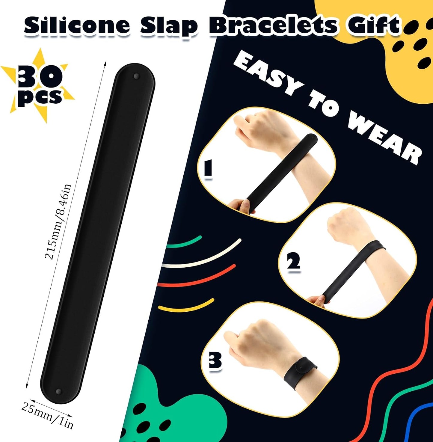 Vinsot 30 Pcs Silicone Slap Bracelets Gift for Kids DIY Slap Bands Party Favor Soft Blank Snap Wristbands Bulk for School Craft Project Painting Classroom Prizes Birthday Wedding