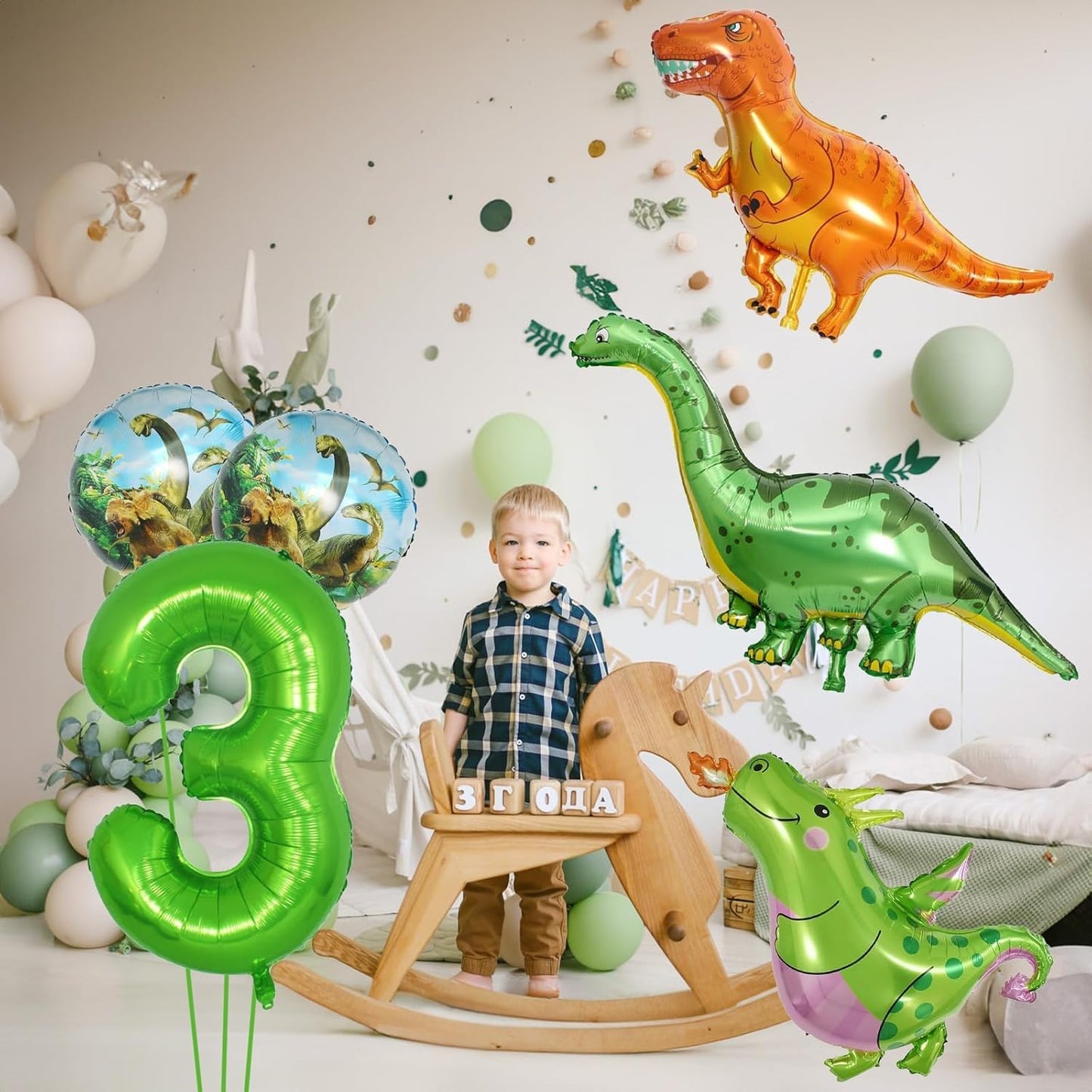 Dinosaur 5th Birthday Decorations, Dinosaur Birthday Party Decorations with Giant Inflatable Dinosaur Balloons 40 Inch Helium Foil Mylar Number 5 Balloons for Dinosaur Theme Birthday Party Decorations