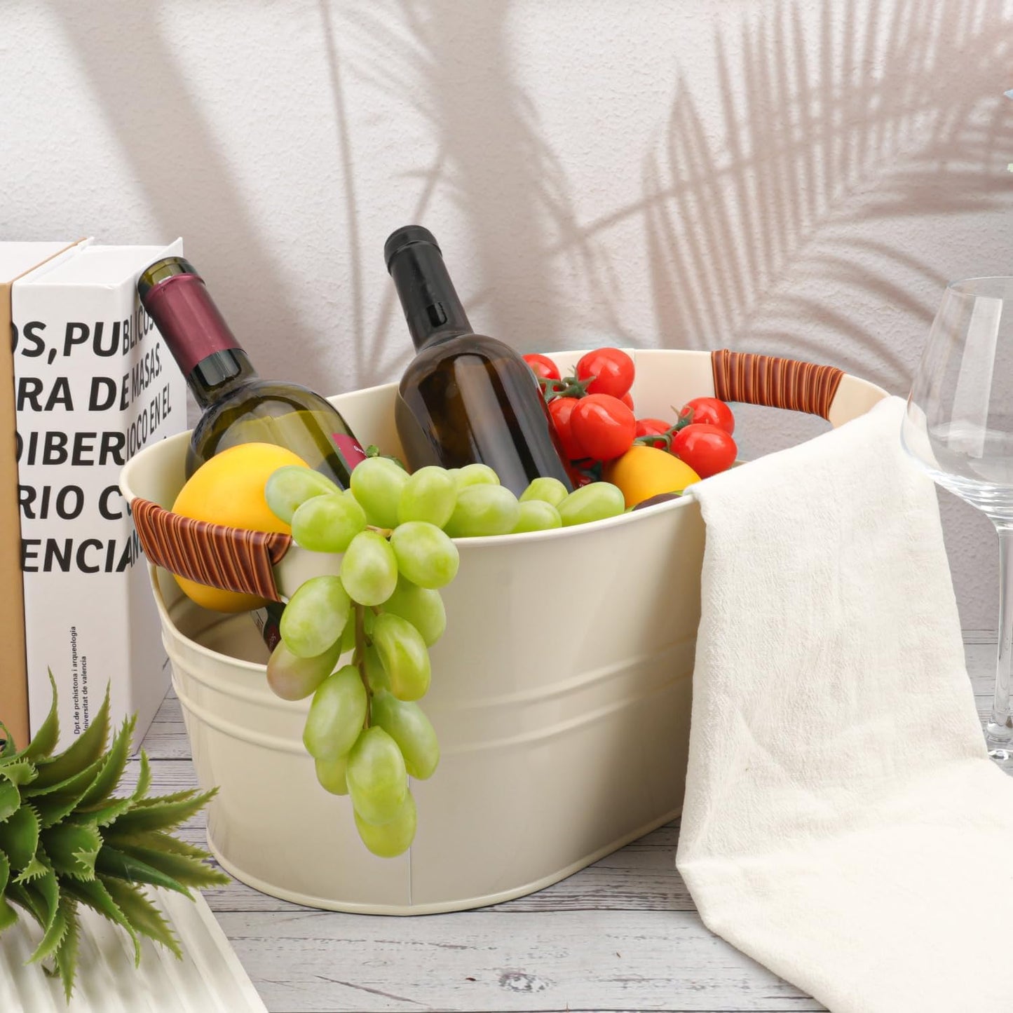 3 PCS 15.3 x 9 x 6 inches White Metal Galvanized Tub with Iron Handles, 3 Gallon Beverage Tubs for Parties, Large Ice Buckets for Beer, Wine, Cocktails & Outdoor Events
