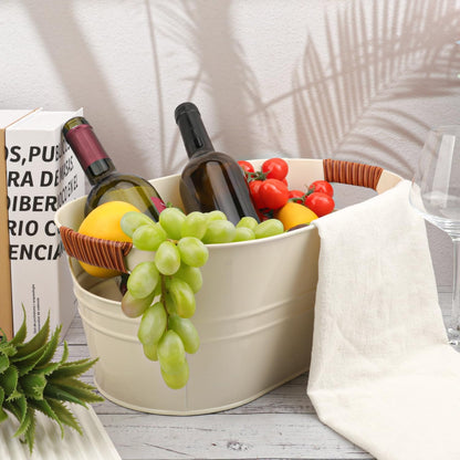 3 PCS 15.3 x 9 x 6 inches White Metal Galvanized Tub with Iron Handles, 3 Gallon Beverage Tubs for Parties, Large Ice Buckets for Beer, Wine, Cocktails & Outdoor Events