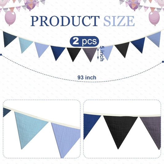 Oudain 2 Pcs Pennant Banner Flags Nursery Garland Triangle Bunting Flags Playroom Wall Decor Banner for Nursery Baby Shower Birthday Boho Wedding Party Event, Each 7.75 ft(Warm Color)