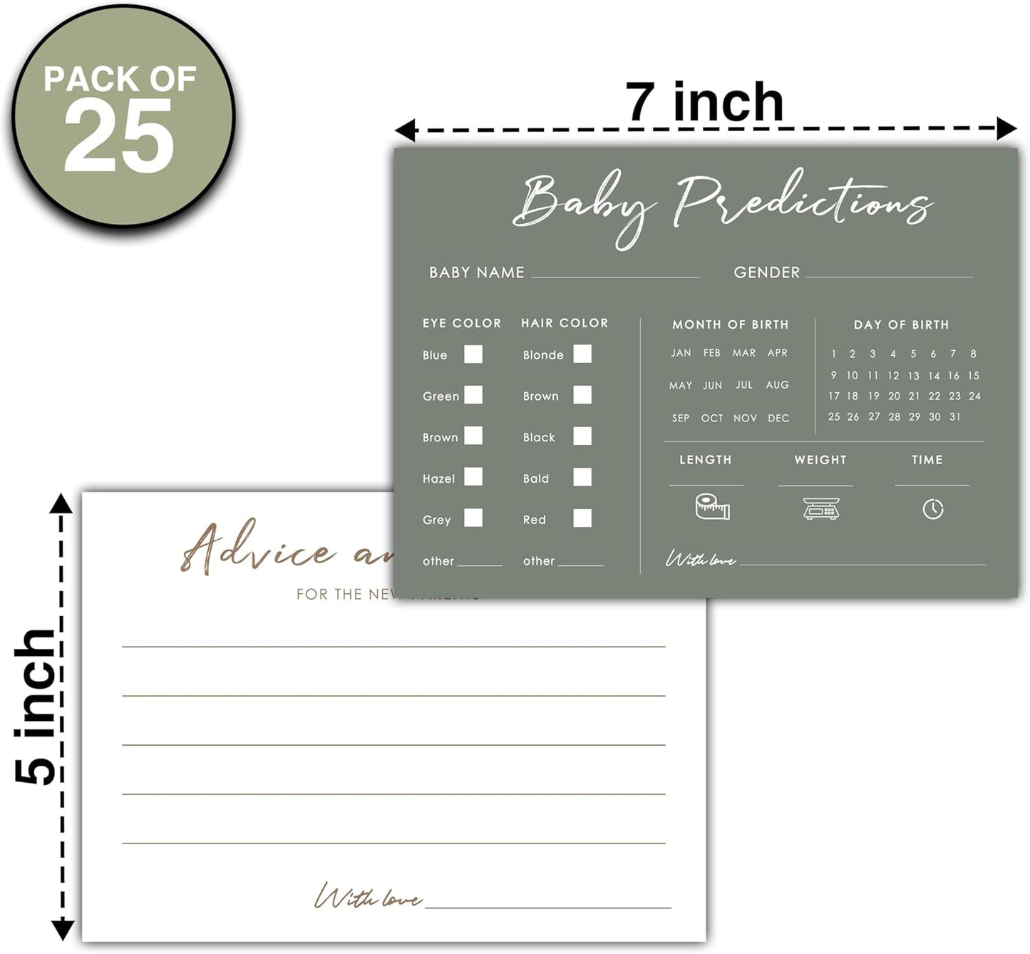 Baby Predictions and Advice Cards, 5" x 7" Pink Baby Shower Predictions Cards, Daily Party Games & Activities Favors for Newparents - G08