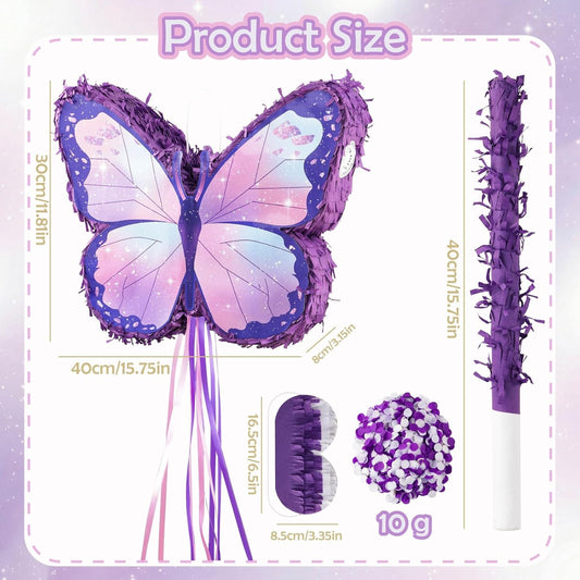 VinTS Butterfly Piñata,Kids Piñata with Blindfold and Stick for Girls Kids Butterfly Themed Party Games Birthday Party Girls Themed Party Decorations