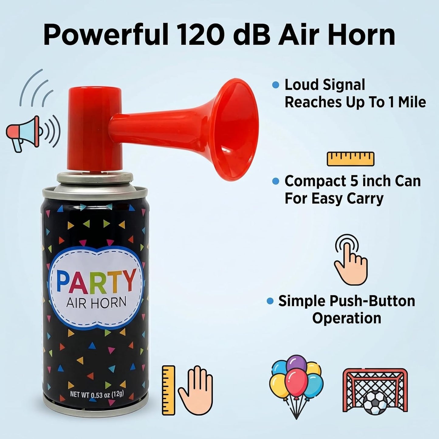 12 Air Horn Small Noise Maker Handheld Air Pump Horn Loud Noise Maker for Parties, Birthdays, Special Events, Sports, Safety, Games, Camping, Graduation, Boating