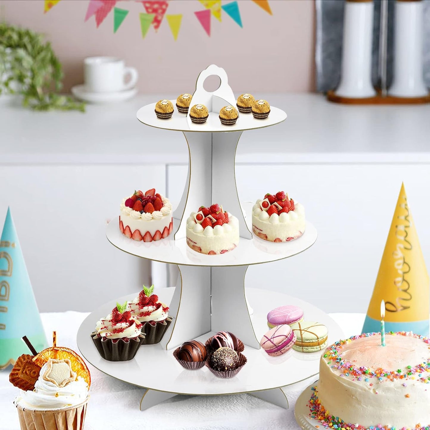 Soleebee 3-Tier Round Cupcake Stand, Cardboard Cupcake Tower, Dessert Cup Cake Stand Tower for Birthday Wedding Party Decoration, Cupcake Tier Stand 1 Set (Hot Pink)