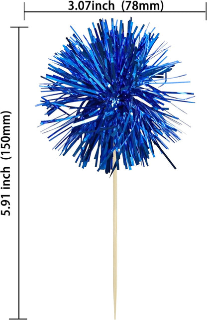 Ephlyn 30Pcs Foil Firework Cupcake Toppers Sparkle Tinsel Cupcake Picks Drink Stirrers Cocktail Food Fruit Toothpicks for Baby Shower Graduation Party Supplies White