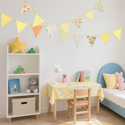 G2PLUS 39Ft Triangle Bunting Banner, 42Pcs Pink Floral Garland Pennant Banner, Reusable Cotton Triangle Flags Party Decoration for Birthday, Wedding, Garden Tea Party, Baby Shower, Room Decor