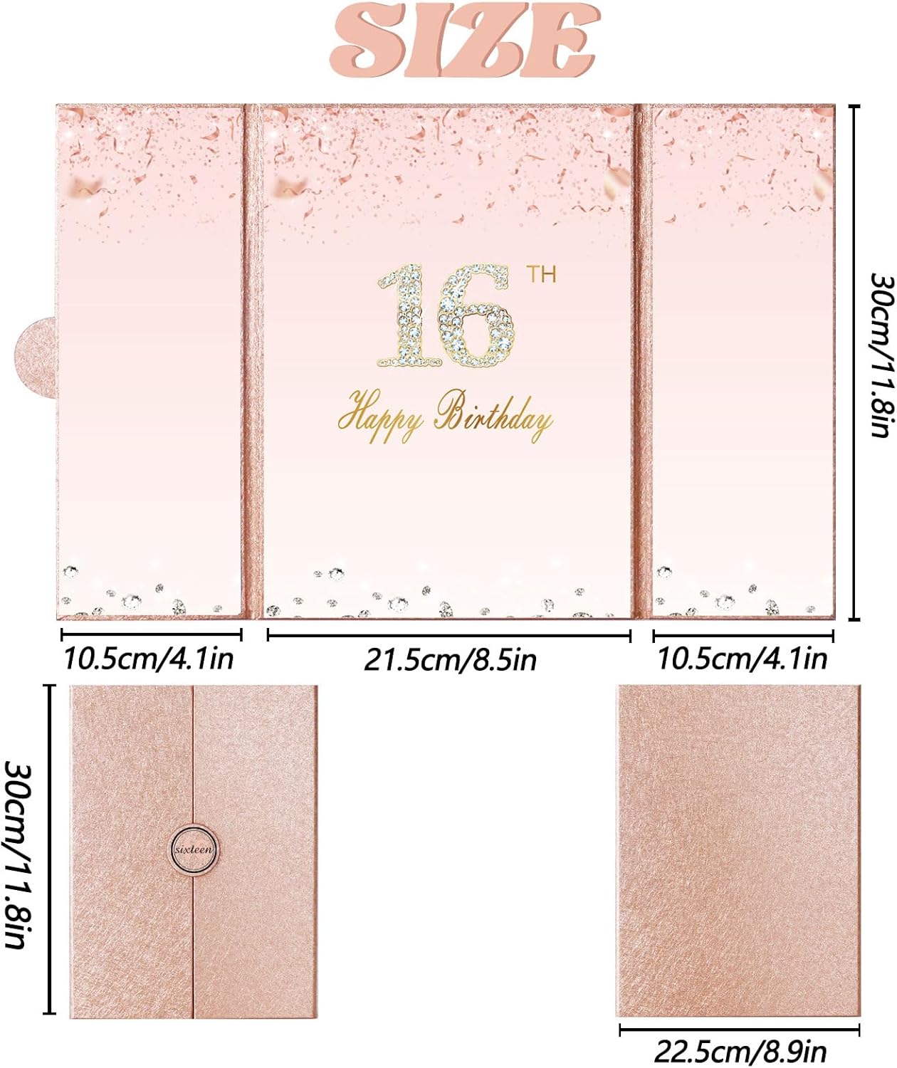 Crenics Sweet 16 Birthday Decorations, Creative Rose Gold 16th Birthday Guest Book Alternative, Large 16th Birthday Signature Book 12" x 18", Great 16 Years Old Birthday Gifts for Girls
