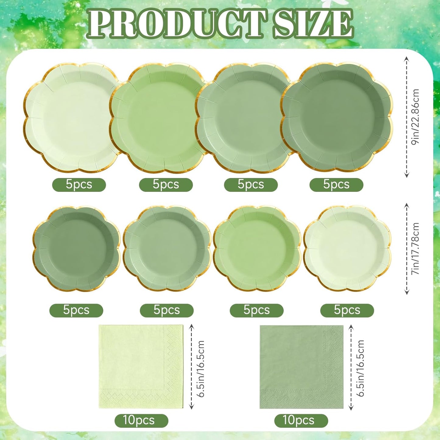 Sage Green Plates and Napkins Party Supplies for 20 Guests,Green Scalloped Paper Plates with Gold Rim, Elegant Disposable Tableware Set for Birthday,Baby Shower, Wedding, Bridal & Tea Party,60 PCS