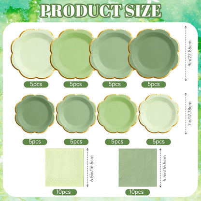 Sage Green Plates and Napkins Party Supplies for 20 Guests,Green Scalloped Paper Plates with Gold Rim, Elegant Disposable Tableware Set for Birthday,Baby Shower, Wedding, Bridal & Tea Party,60 PCS