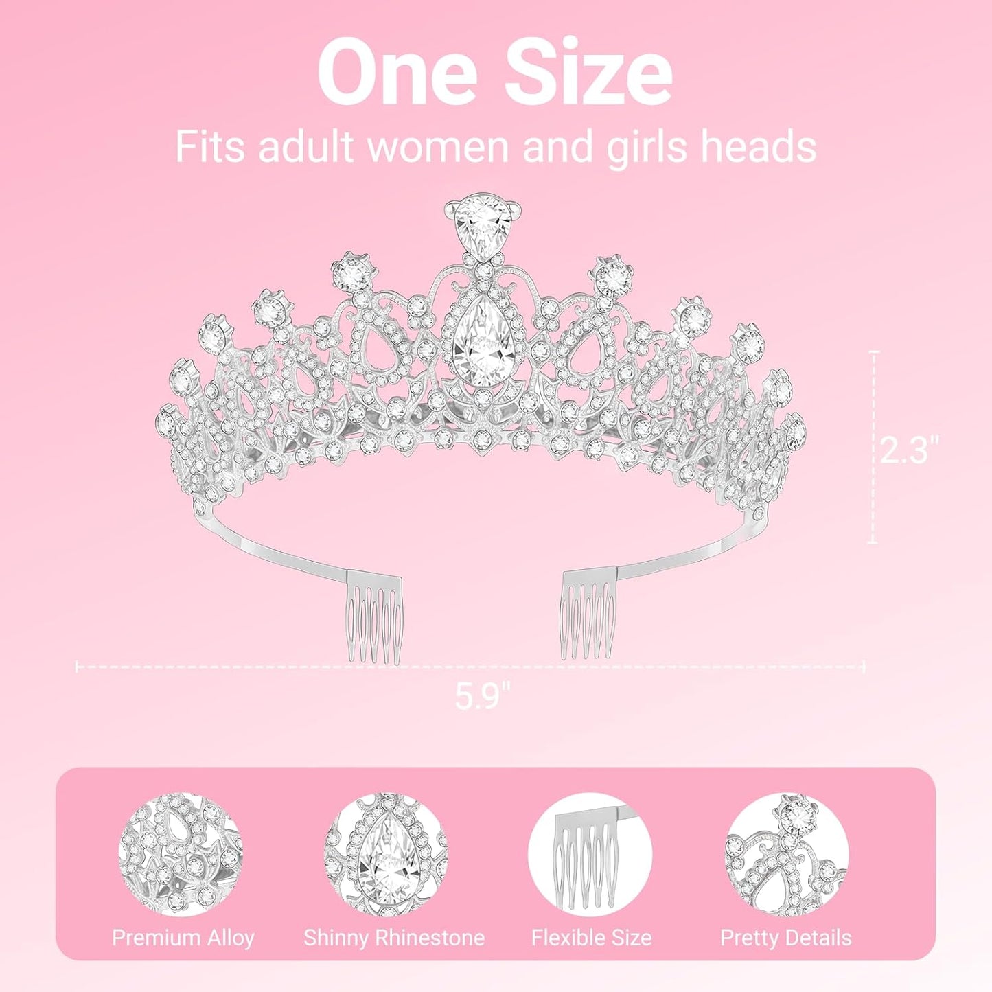 Birthday Tiara and Crown with Sash, Birthday Tiara for Women Party Silver
