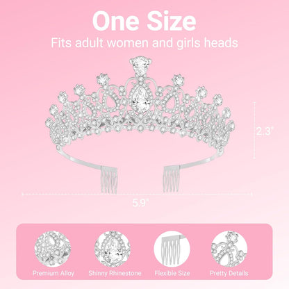 Birthday Tiara and Crown with Sash, Birthday Tiara for Women Party Silver