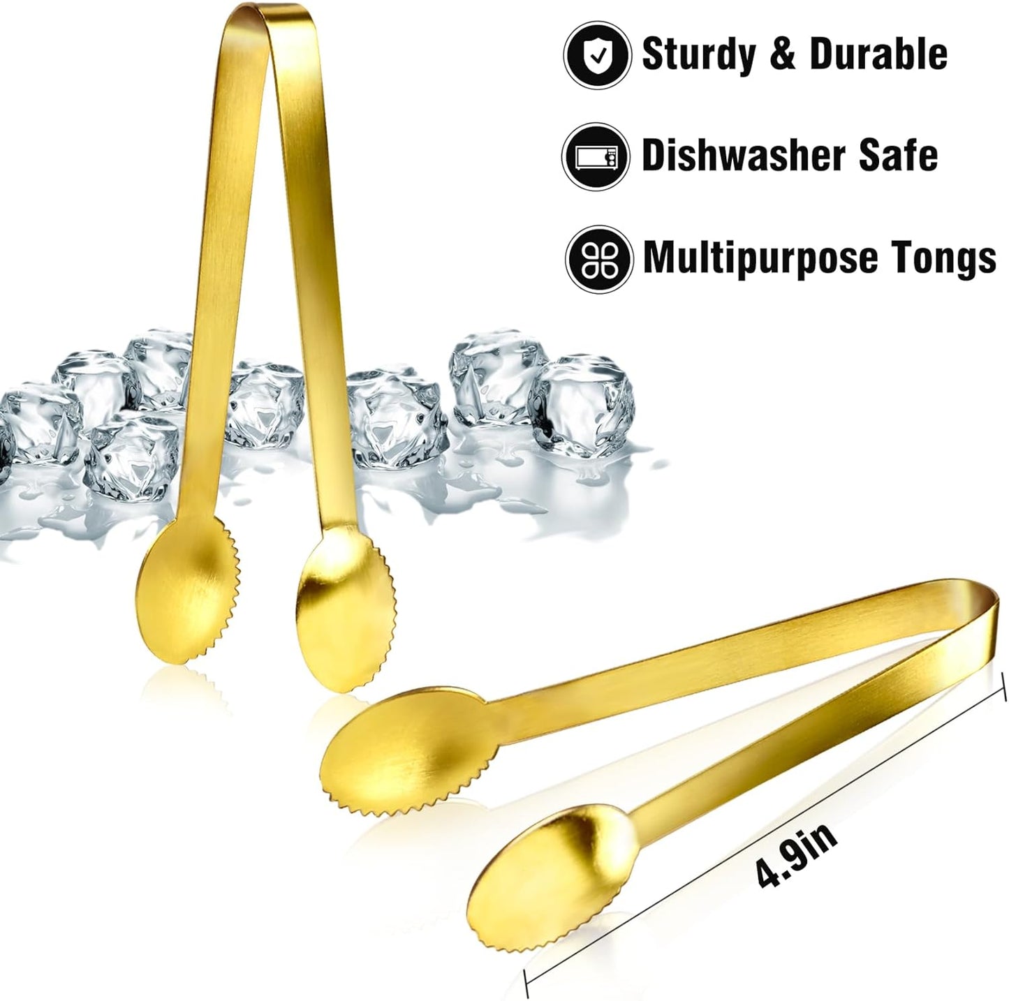 JCREN 12 Pcs Serving Tongs, Small Serving Utensils for Parties Catering Gold Tongs, Food-Grade 304 Stainless Steel Mini Appetizer Tongs for Tea Party Coffee Bar, 4 Inches - Gold