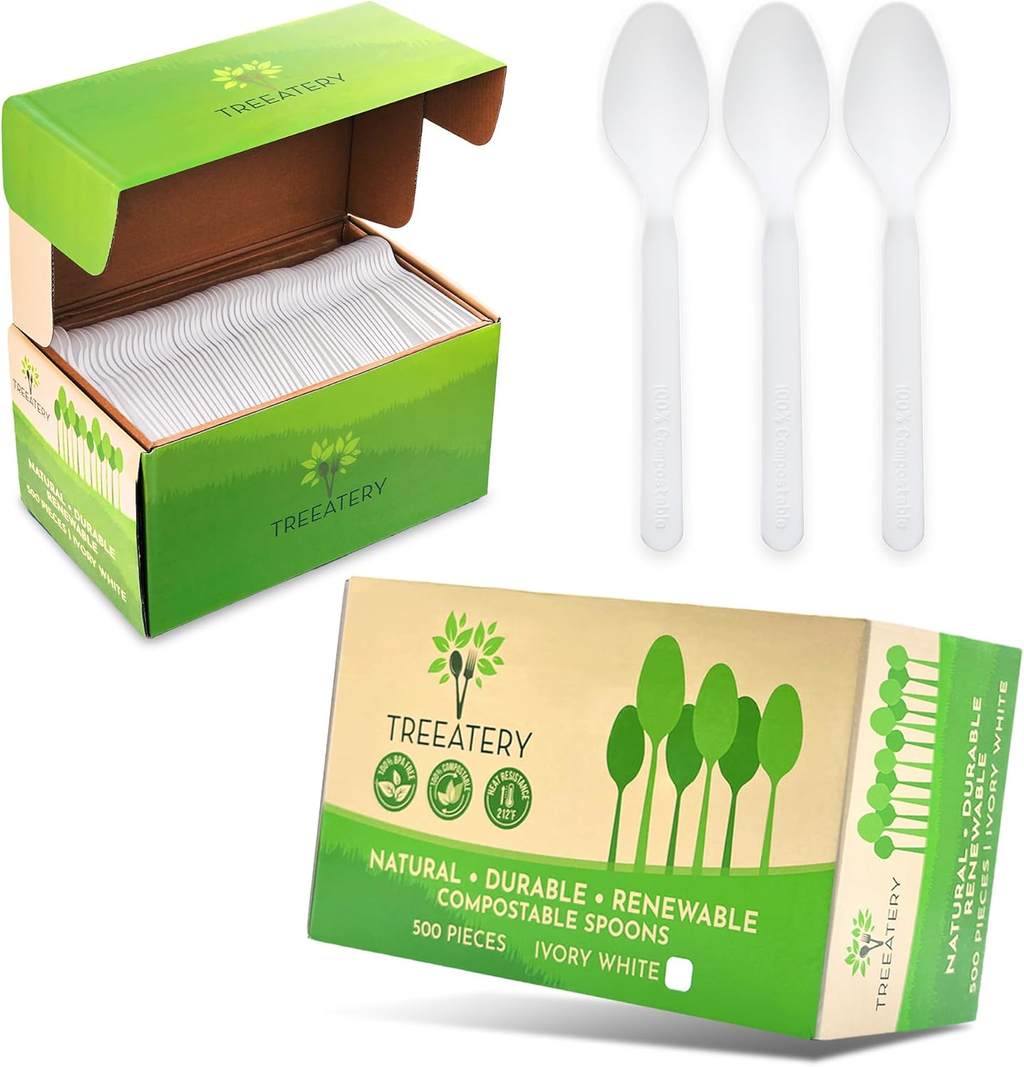 Compostable Cutlery Set, Plant-Based Compostable Utensils Disposable, Dishwasher-Safe Compostable Silverware, 380-Piece Disposable Cutlery, Plant a Tree with Every Box, Ivory White