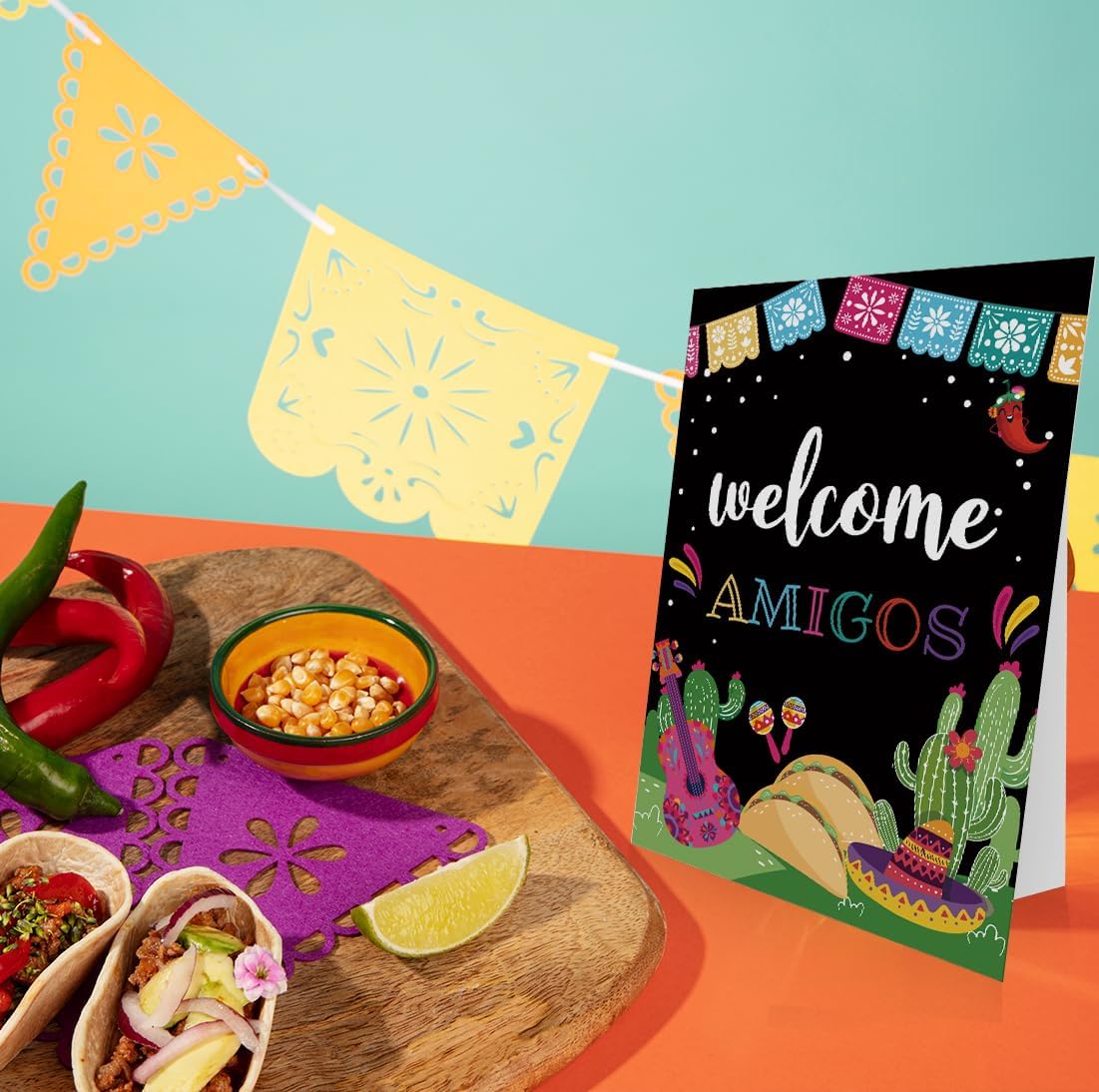 Fiesta Party Welcome Sign, Black Fiesta Decor Mexico Table Sign, Taco Bar Deorations, Mexican Baby Shower Sign, Mexican Birthday Party Sign, Cinco De Mayo Party Decorations-MAYLP06