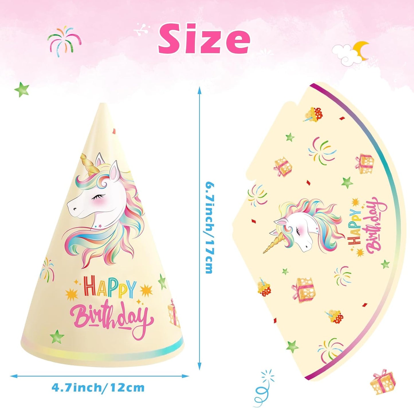 WERNNSAI Birthday Party Hats - 12 Pcs Birthday Party Supplies Cone Hat Headbands Colorful Paper Party Hats for Kids