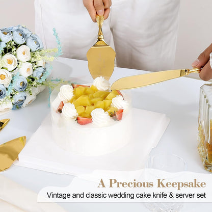 Wedding Cake Knife and Server Set, Personalized Gold Cake Cutting Set for Wedding, Engraved Classic Cake Knives Cutter Set, Pie Server, Birthday Bridal Quinceañera Gift (CUS-Flower)