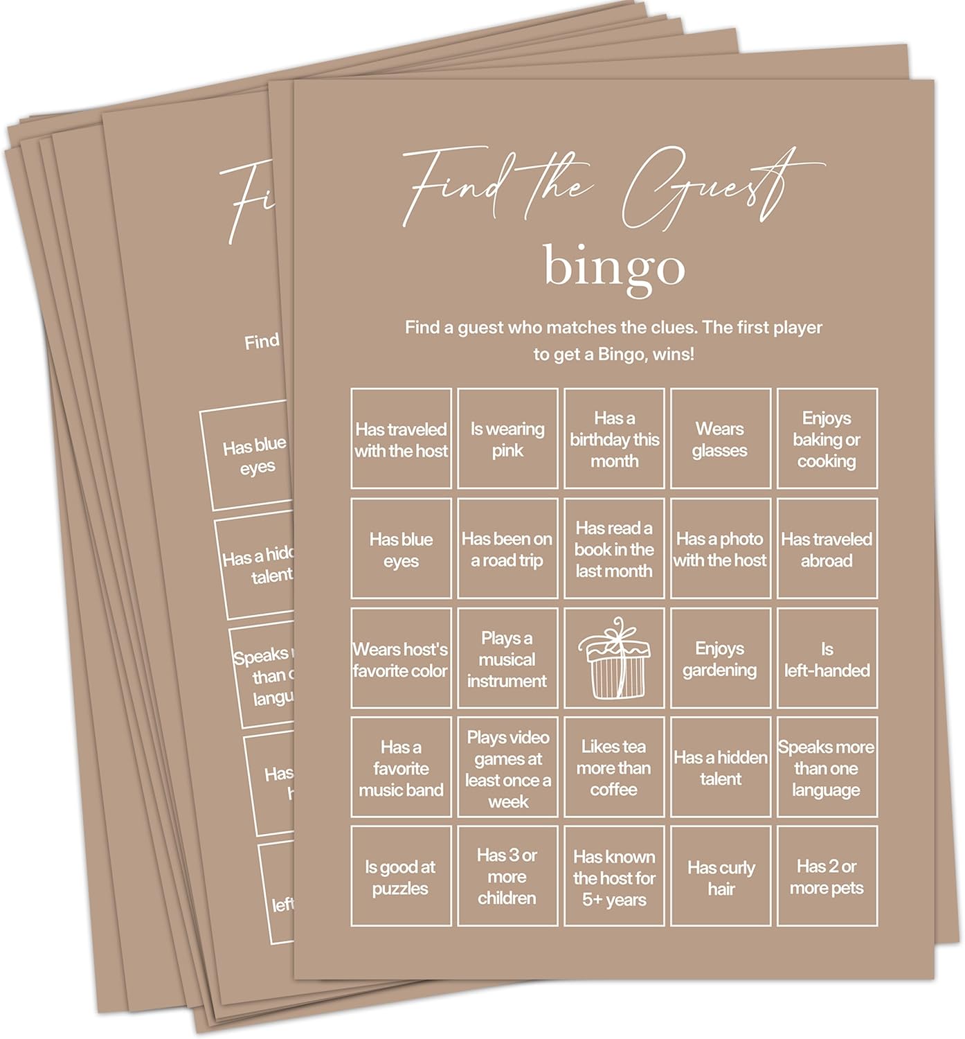 Find The Guest Bingo Cards – 25 Unique Cards, Icebreaker Party Games for Adults, Rustic Blush Pink Mingle Activity for Birthday Parties, Family Reunions, Office Events & Friendsgiving