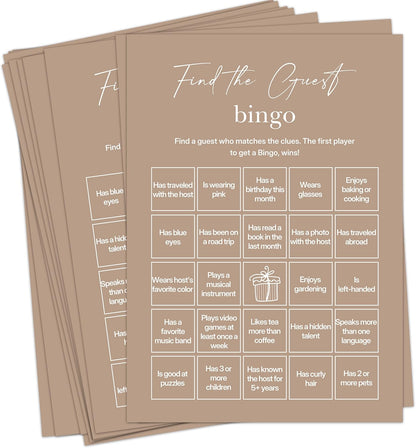 Find The Guest Bingo Cards – 25 Unique Cards, Icebreaker Party Games for Adults, Rustic Blush Pink Mingle Activity for Birthday Parties, Family Reunions, Office Events & Friendsgiving