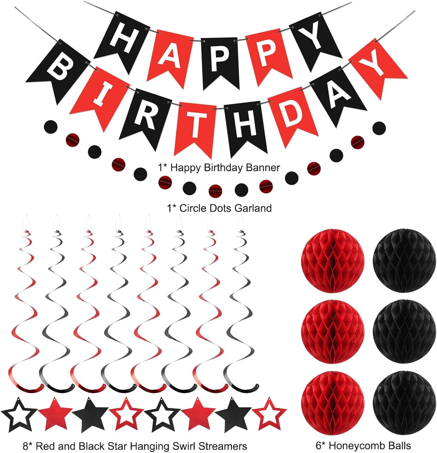 meowtastic Birthday Decorations, Happy Birthday Banner with Honeycomb Balls, Stars Hanging Swirl Streamers, Circle Dots Garland, Happy Birthday Party Decorations for Women Men Boys Girls (Blue)