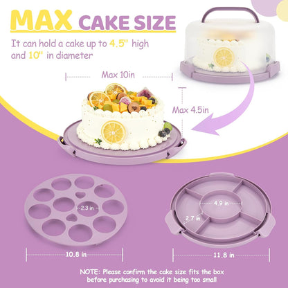 Cake Carrier with Lid and Handle, Ohuhu BPA-Free Cake Containers Cake Holder for 10 inch Cake with 2 Handle Cupcake Carrier - Plastic Cover Two Sided Base for Transport Pie Nut Fruit Mothers Day Gifts