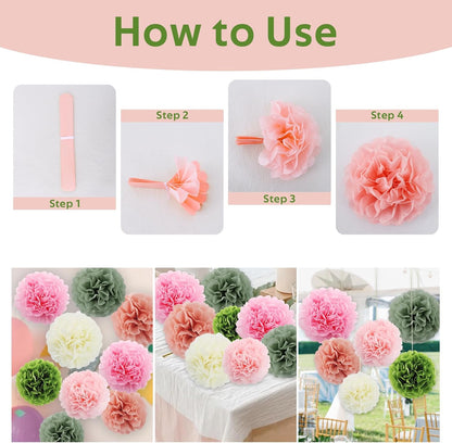 BEISHIDA Hot Pink Tissue Hanging Paper Flowers Ball Decorations Set for Mother's Day Birthday Valentine's Day Anniversary Bridal Baby Shower Wedding Backdrops Home Outdoor Party Supplies(13 Packs)