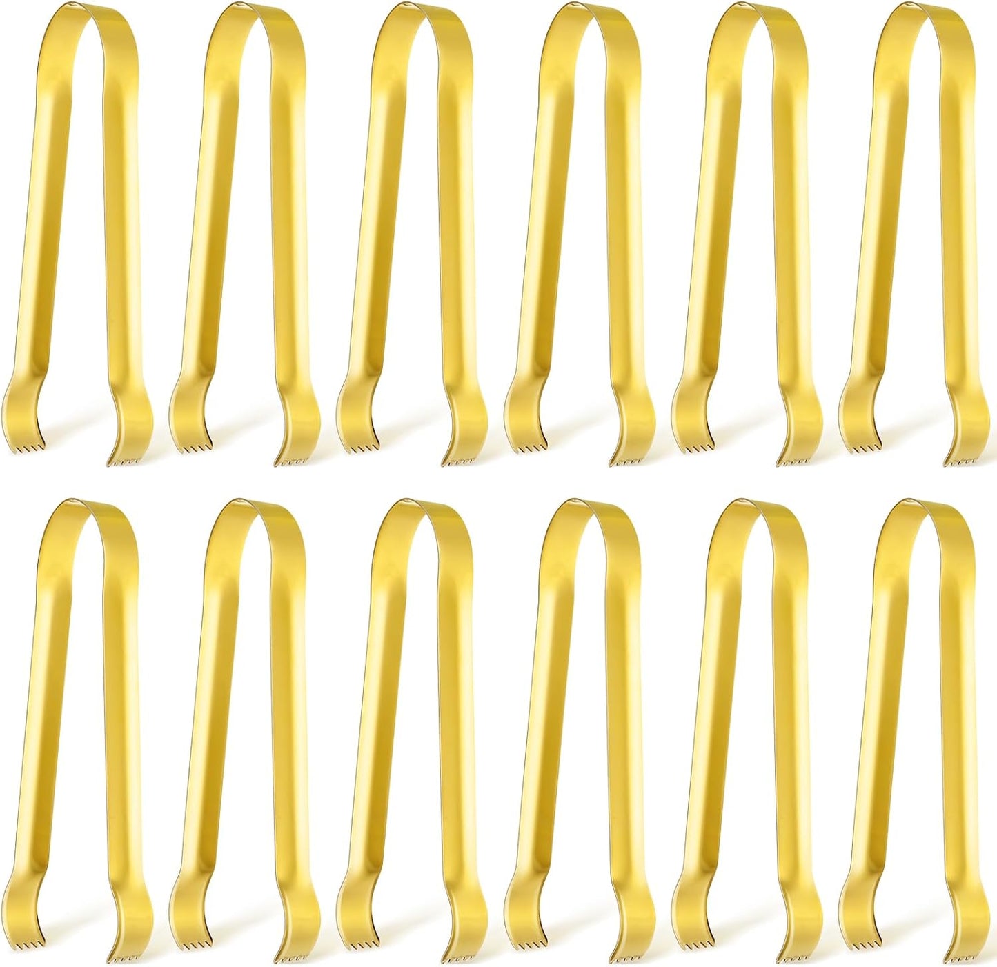 Gejoy 12 Pieces Sugar Ice Tongs Stainless Steel Mini Serving Appetizers Small Kitchen Tongs for Tea Party Coffee Bar Kitchen (Silver Curved Tip)