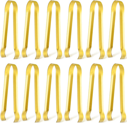 Gejoy 12 Pieces Sugar Ice Tongs Stainless Steel Mini Serving Appetizers Small Kitchen Tongs for Tea Party Coffee Bar Kitchen (Silver Curved Tip)