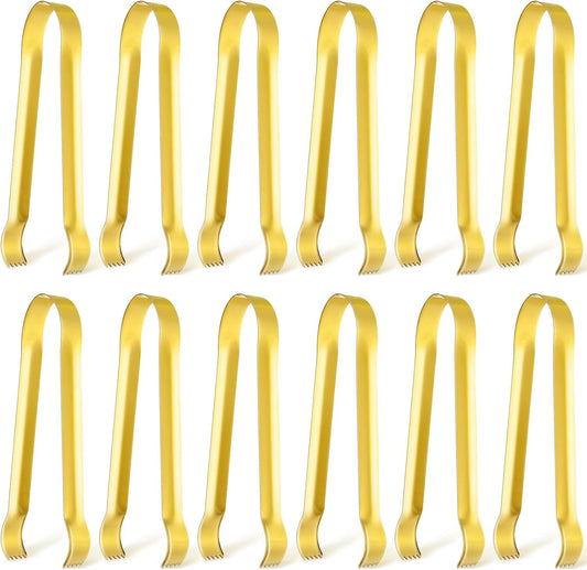 Gejoy 12 Pieces Sugar Ice Tongs Stainless Steel Mini Serving Appetizers Small Kitchen Tongs for Tea Party Coffee Bar Kitchen (Silver Curved Tip)