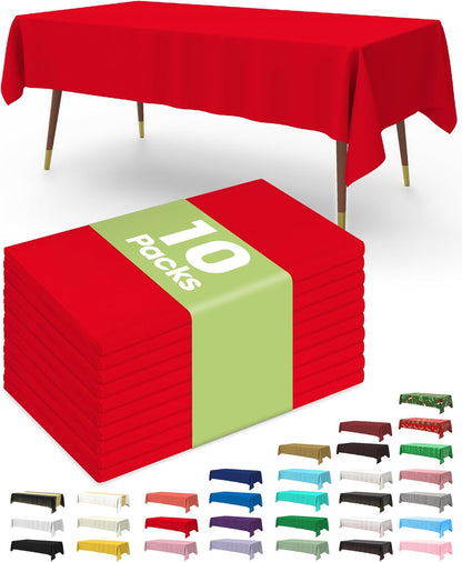 Pureegg Plastic Table Cloth 10 Pack, 54 x 108 Inch Disposable Table Cloths for Party, Picnic and Wedding, Rectangle, White - Colors B