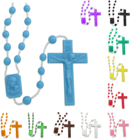 RosaryMart Catholic Rosary Beads for Prayer – Glow in the dark Plastic Rosary Necklace with Crucifix, Durable Nylon Cord, Made in Italy, Devotional Prayer Beads for Women and Men – Pack of 25