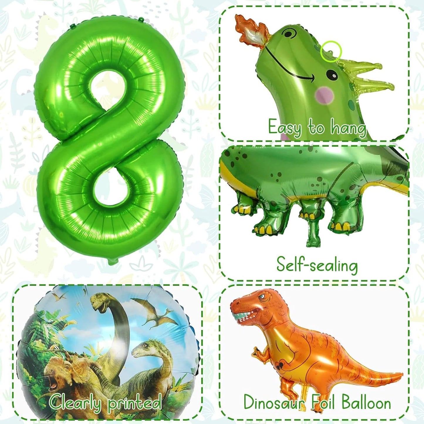 Dinosaur 5th Birthday Decorations, Dinosaur Birthday Party Decorations with Giant Inflatable Dinosaur Balloons 40 Inch Helium Foil Mylar Number 5 Balloons for Dinosaur Theme Birthday Party Decorations