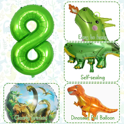 Dinosaur 5th Birthday Decorations, Dinosaur Birthday Party Decorations with Giant Inflatable Dinosaur Balloons 40 Inch Helium Foil Mylar Number 5 Balloons for Dinosaur Theme Birthday Party Decorations