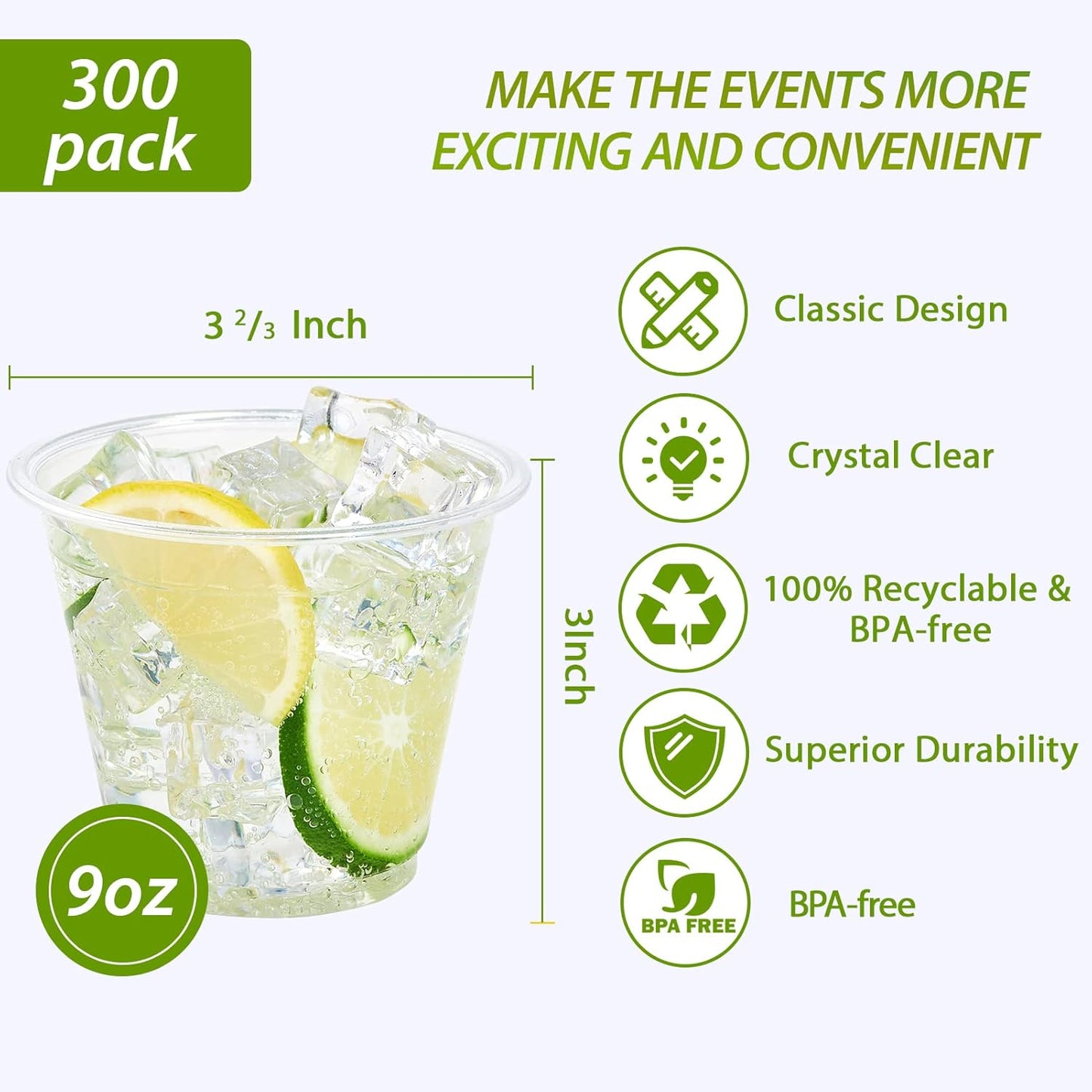 Lilymicky 200 Pack 10 oz Clear Plastic Cups, PET Disposable Drinking Cups Perfect for Birthday Parties, Ceremonies, Events