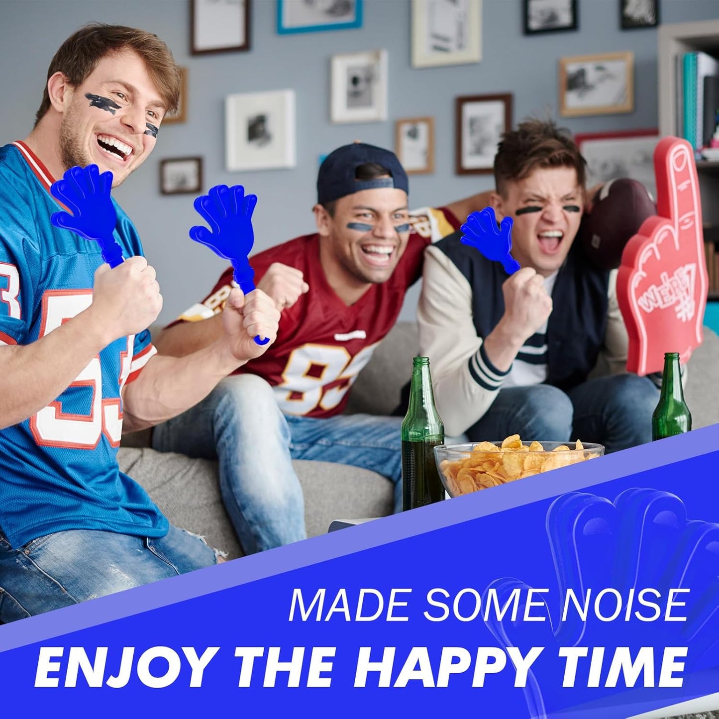 8 Pcs Hand Clappers Noisemakers 7.5 Inch Clappers Noisemakers Plastic Hand Clappers for Birthdays Game Football Sporting Events Cheers Supplies Dance Basketball Football Noisemakers(Blue)