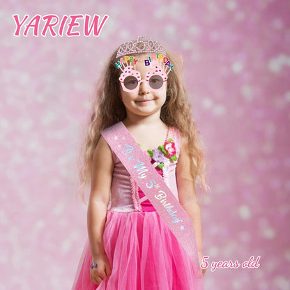 YARIEW 3rd Birthday Decorations, 3rd Glitter Purple Sash and Crown Kit with Happy Birthday Sunglasses, Tiara Princess Crown and Sash Party Outfit Accessory