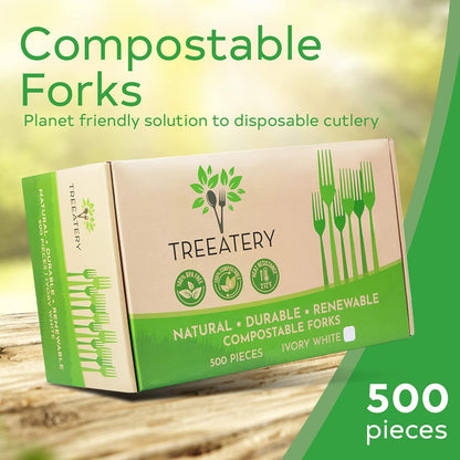 Compostable Cutlery Set, Plant-Based Compostable Utensils Disposable, Dishwasher-Safe Compostable Silverware, 380-Piece Disposable Cutlery, Plant a Tree with Every Box, Ivory White
