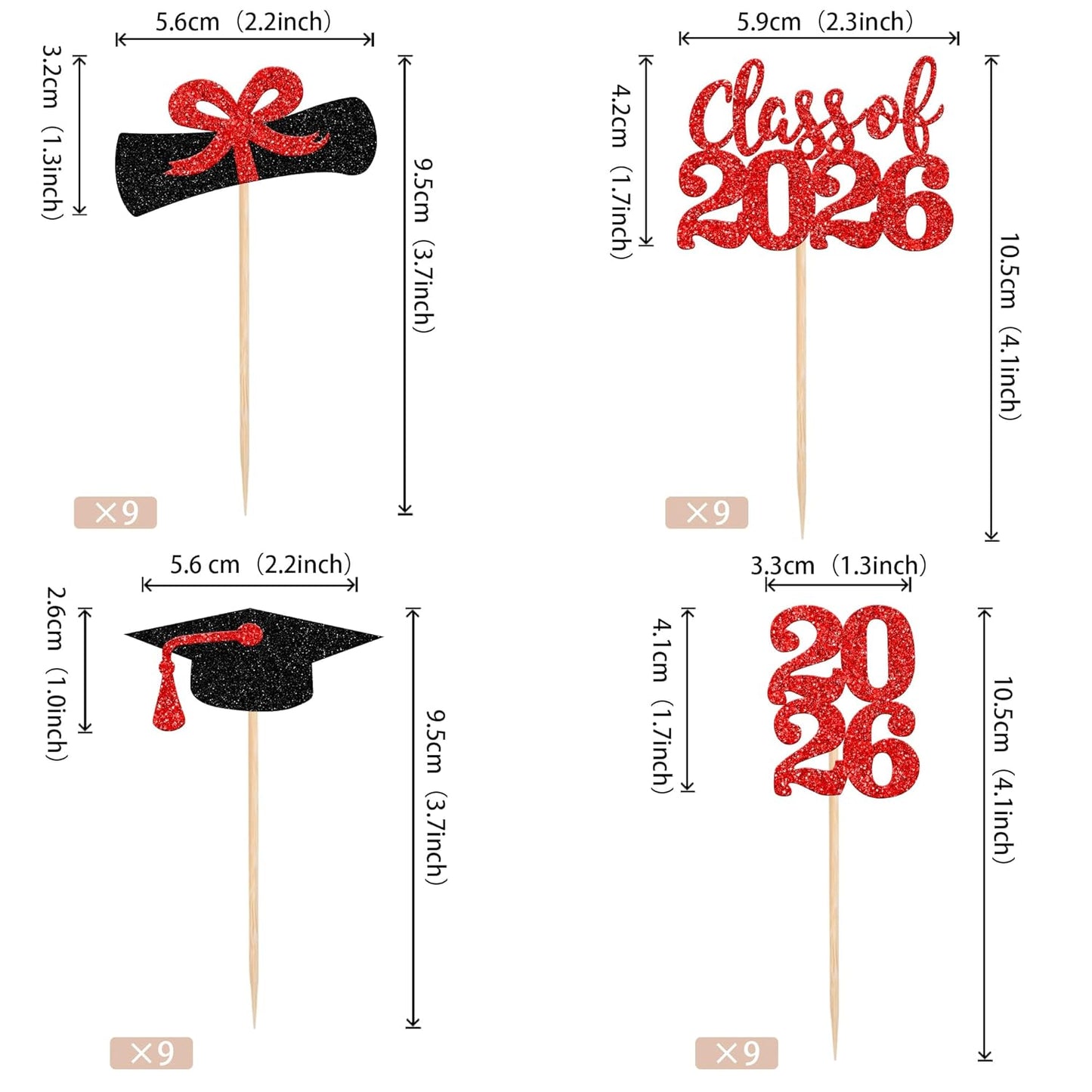 36 PCS 2026 Graduation Theme Cupcake Toppers Glitter Class of 2026 Grad Cap Diploma Cupcake Picks 2026 Graduation Theme Party Cake Decorations Supplies Deep Blue