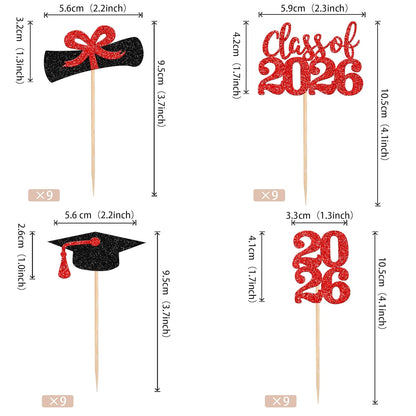 36 PCS 2026 Graduation Theme Cupcake Toppers Glitter Class of 2026 Grad Cap Diploma Cupcake Picks 2026 Graduation Theme Party Cake Decorations Supplies Deep Blue