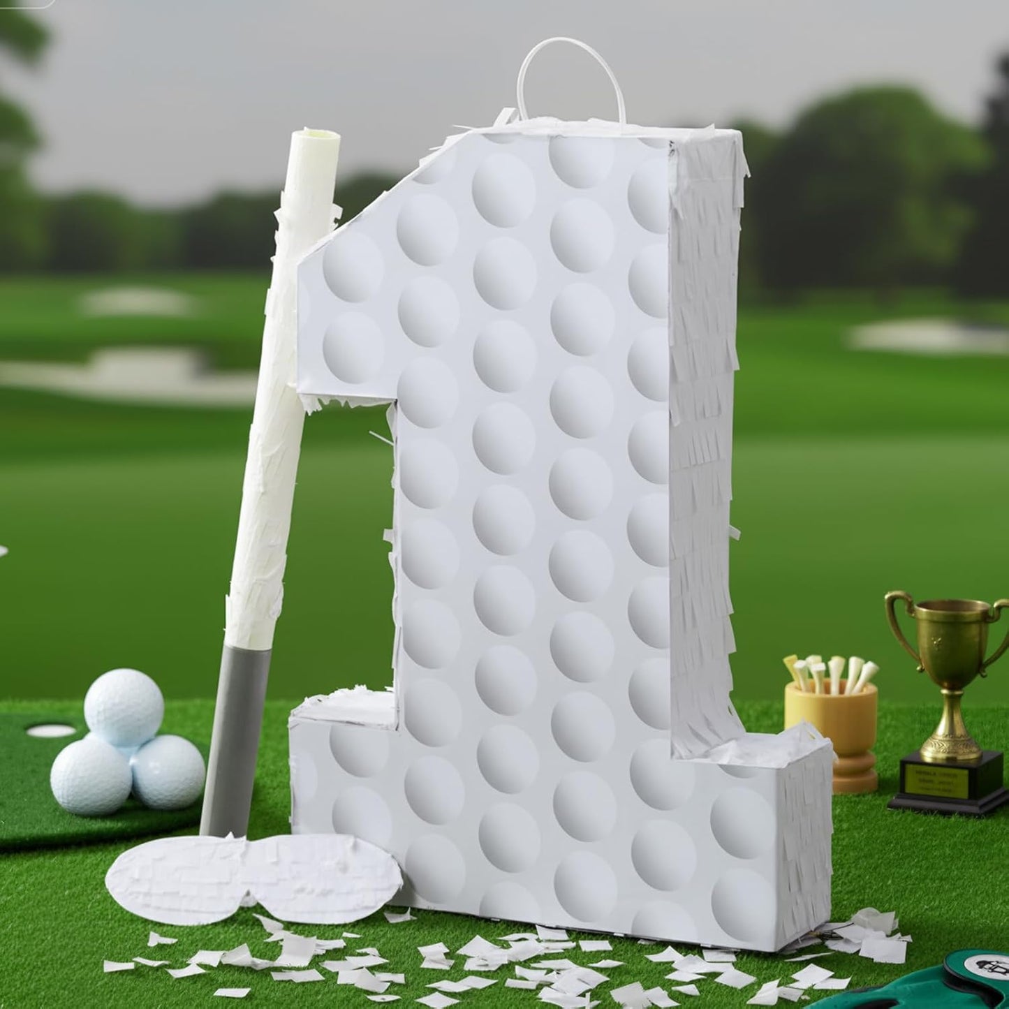 Gemscream Golf Number 7 Piñata with Stick Blindfold and Confetti Golf Birthday Decorations Sports Themed Piñata 7th Birthday Party Supplies