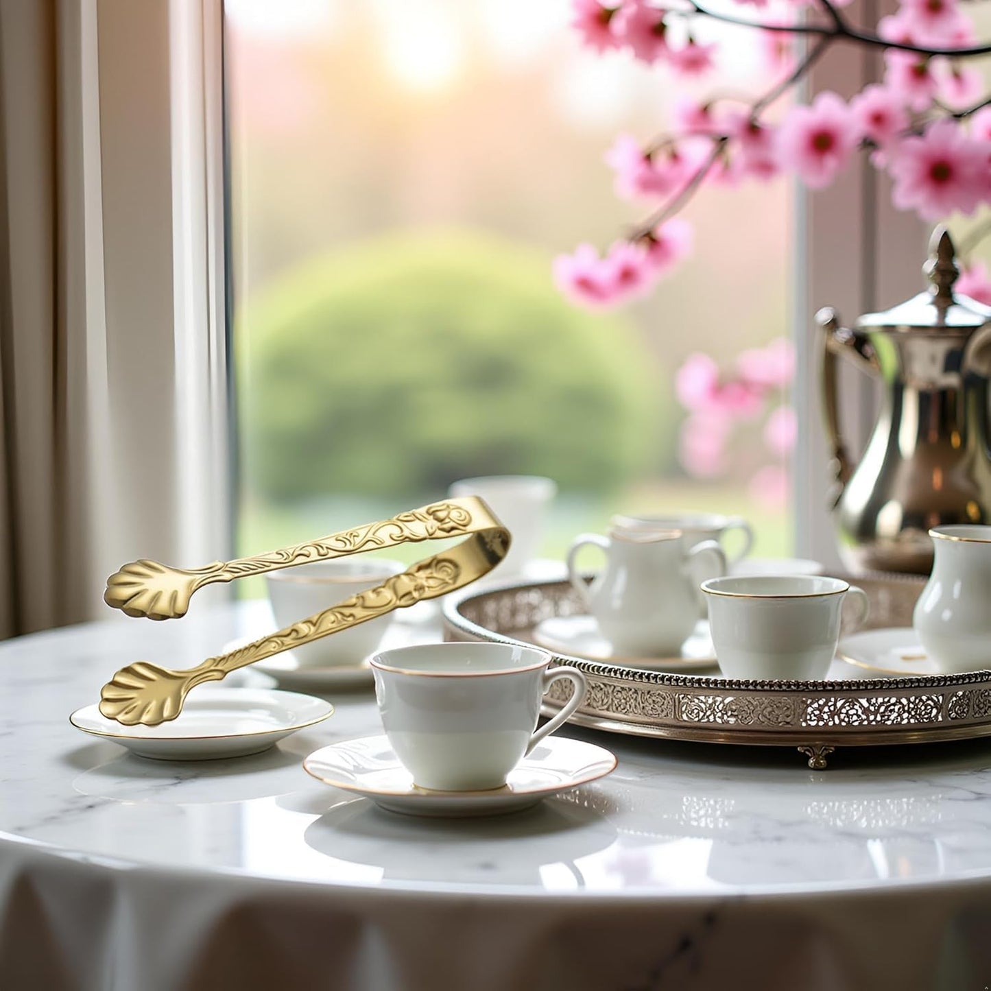 Mini Serving Tongs, Vintage Rose Sugar Cube Tongs, Stainless Steel, for Tea and Coffee Party, Appetizers, Desserts