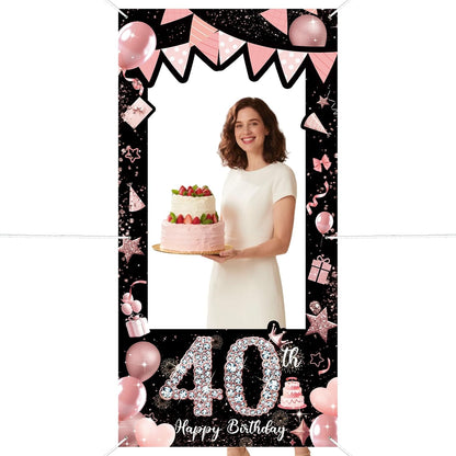 Pink 80th Birthday Neon Photography Banner Backdrop Glow Party Disco Dance Neon Theme Birthday Banner Photo Frame Props Props Selfie Background Face Cutout Photo Props Decoration