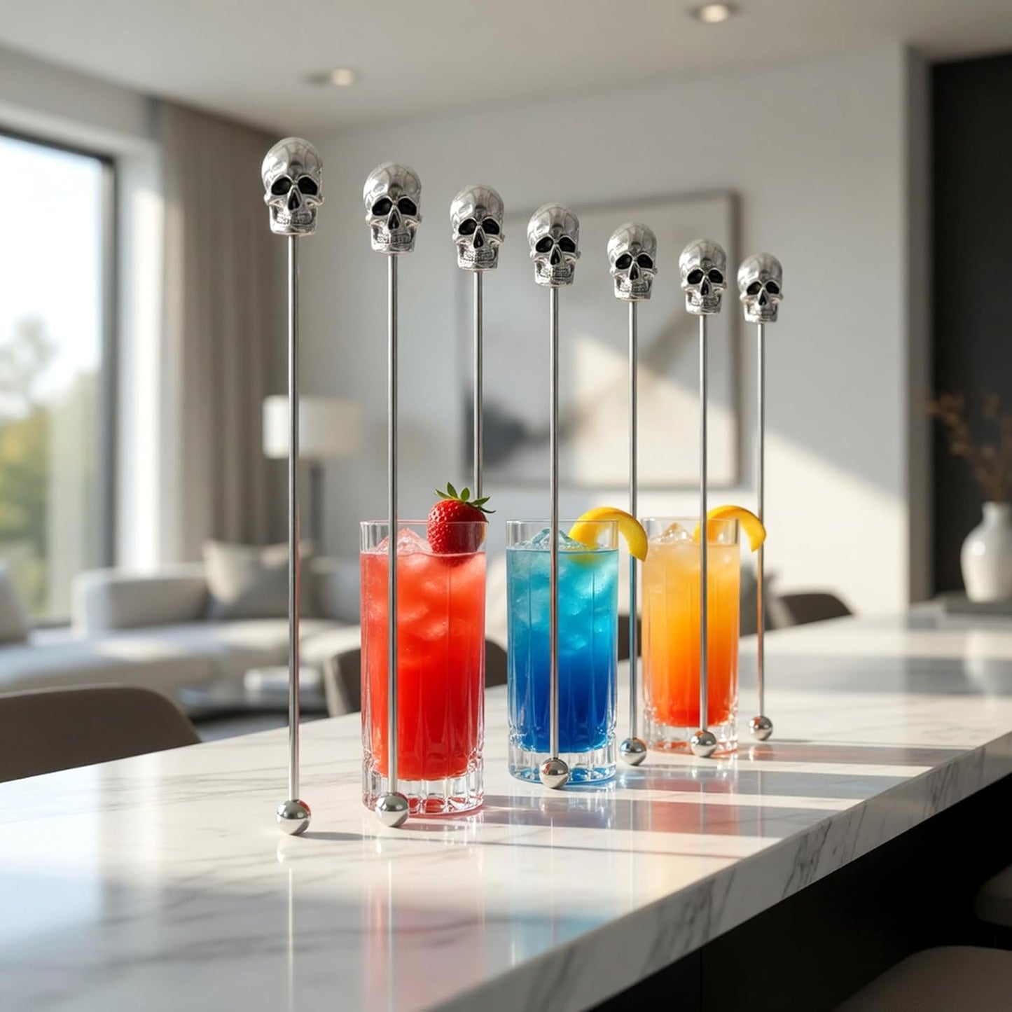 Homestia 7.5" Stainless Steel Cocktail Stirrers with Cute Animal Design, Set of 6 Reusable Swizzle Sticks for Coffee, Martini, Drinks - Dishwasher Safe Metal Bar Tools Stir Sticks