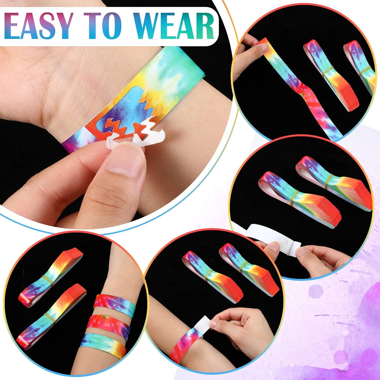 Woanger 500pcs Paper Event Wristband VIP Tie Dye Rainbow Armband Colorful Band Lightweight Disposable Bracelet for 250th Anniversary Tie Dye Event Birthday Admission Neon Party Concert Festivals