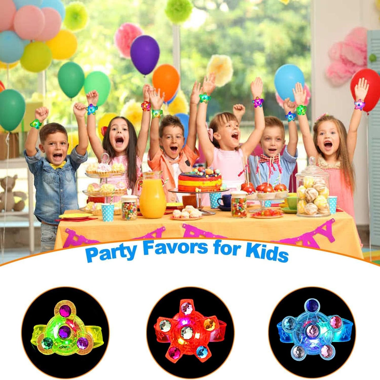 Maegawa 25 Pack LED Light Up Fidget Spinner Bracelets Party Favors for Kids 4-8 8-12, Glow in The Dark Party Supplies, Treasure Box Toys for Classroom, Carnival Prizes, Pinata Goodie Bags Stuffers