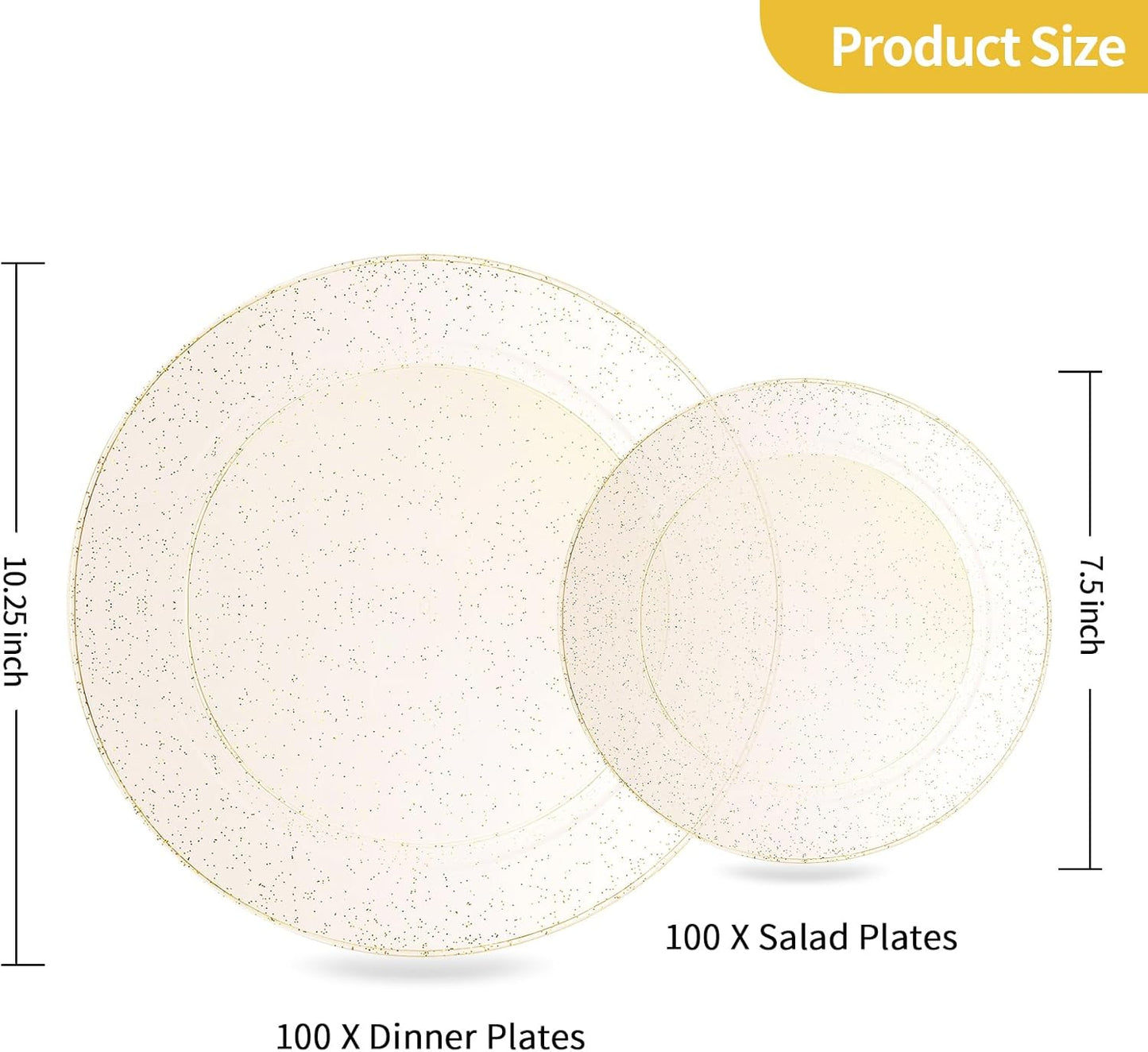 Goodluck 200PCS Gold Plastic Plates, Heavy Duty Disposable Gold Plates with 100 10.25 inch Dinner Plates and 100 7.5 inch Dessert Plates for Party, Holiday, Wedding, Thanksgiving