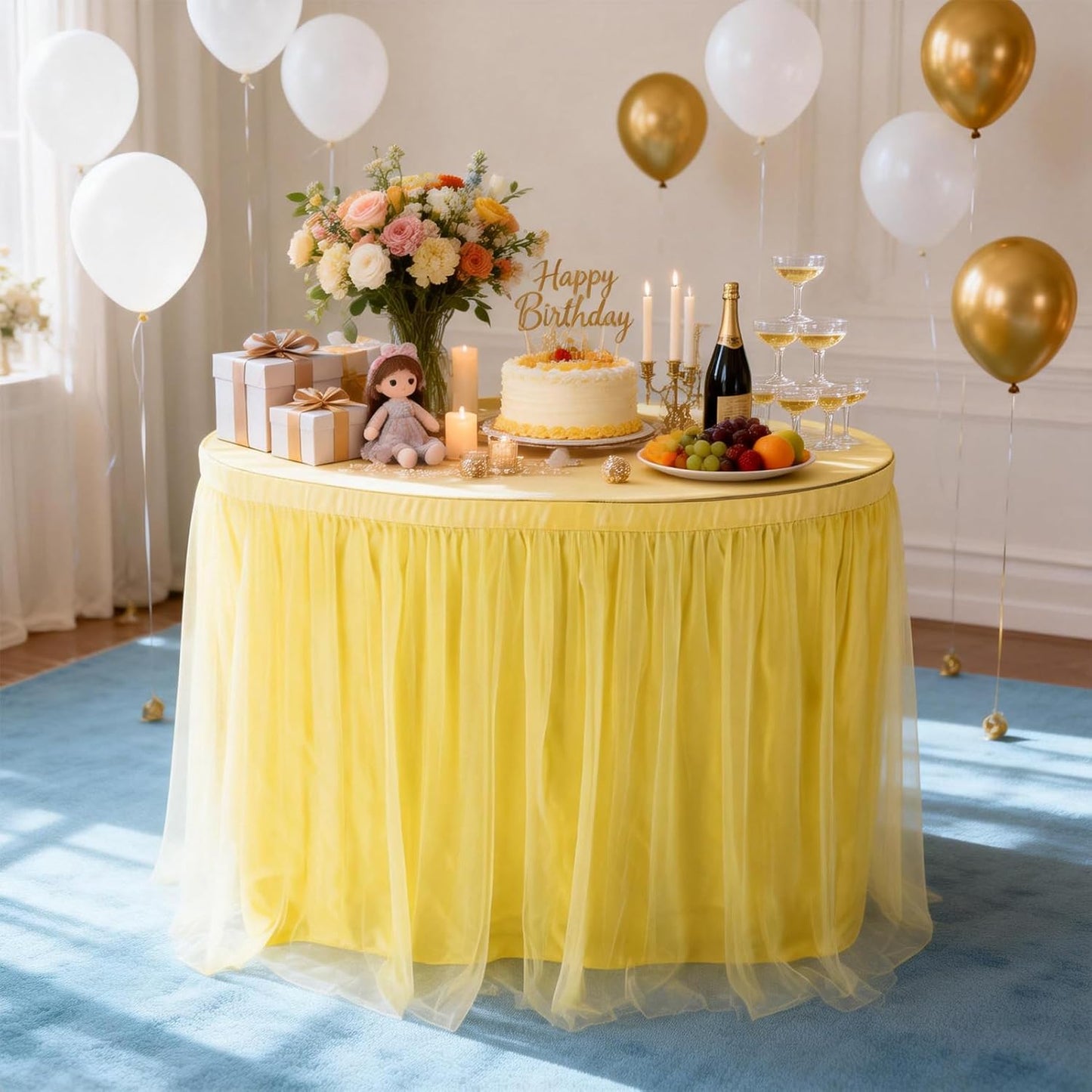 THARAHT Tulle Table Skirt 6FT 180CM Long for Rectangle Tables Round Tables Ruffle Desk Skirt for Princess Girls Birthday Party Cake Dessert Decorations Table Skirt