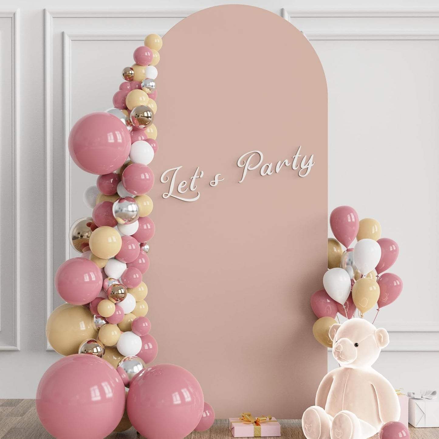 Wokceer 7.2 FT Wedding Arch Backdrop Stand and White Arch Cover, Metal Arch Stand with Arch Stand Cover for Birthday Party Wedding Ceremony Bridal Baby Shower Event Decor